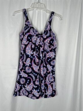 Swim Solutions Women's Navy Blue Paisley Print Swimdress Swimsuit Size 16